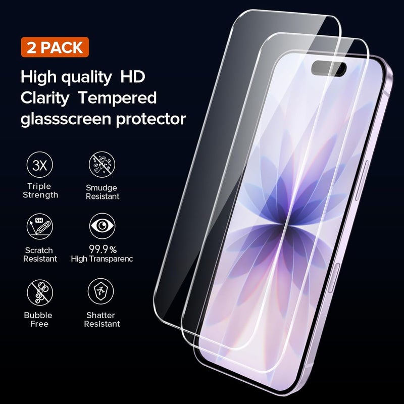 ivoler 3-in-1 Clear Case Designed for iPhone 17 6.3'' 2025 with 2 Pack Tempered Glass Screen Protector Military Shockproof Protective Hard Back Slim for iPhone 17 Cover - Clear - Image 3